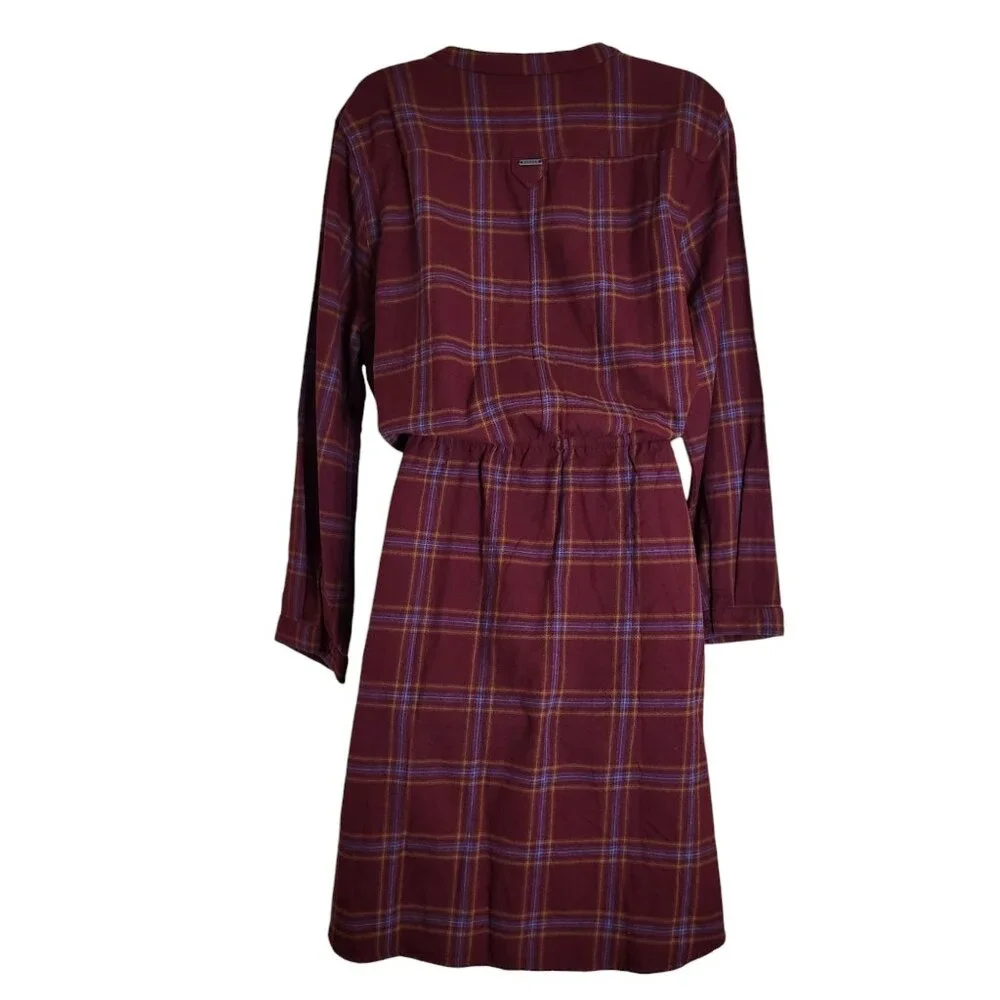 prAna Loop to Pines Shirt Dress Size XL Dark Red Plaid Organic Cotton Flannel - Picture 3 of 5